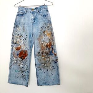 SMA STUDIO Custom Paint-Splattered Cropped Wide Legged